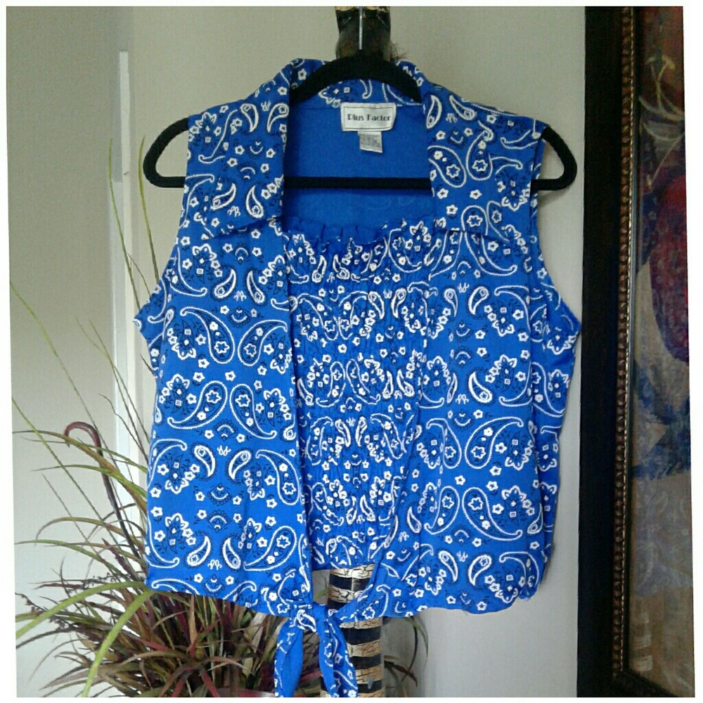 Women's Plus Size Blue Bandana Halter Top 2 Pieces